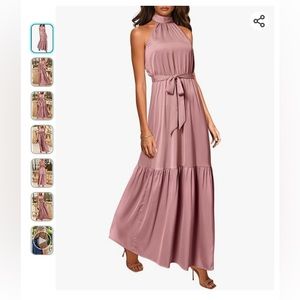 Satin mauve maxi gown tie around neck
